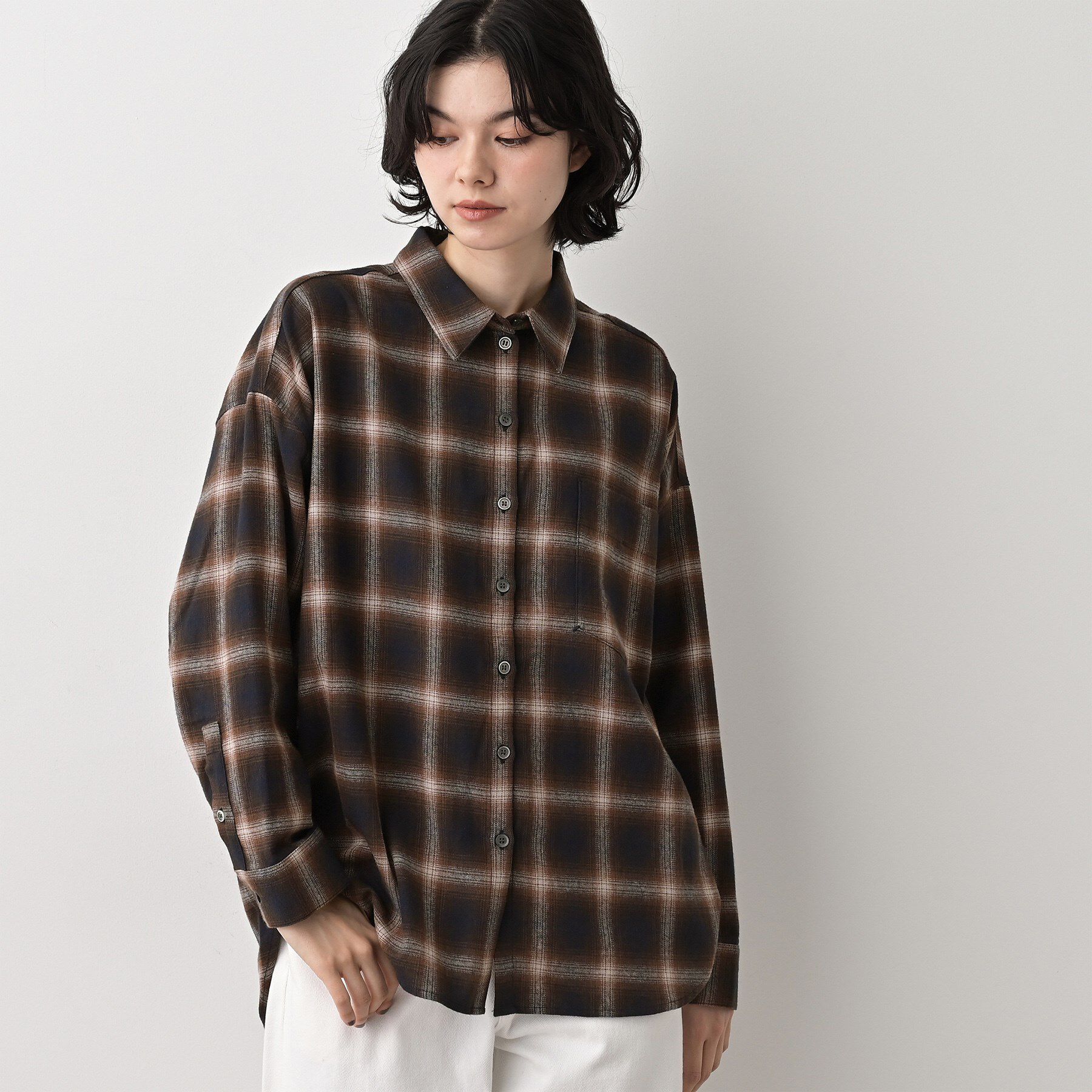 Dessin「【洗える】起毛オンブレーチェック柄シャツ」|シャツ・ブラウス|