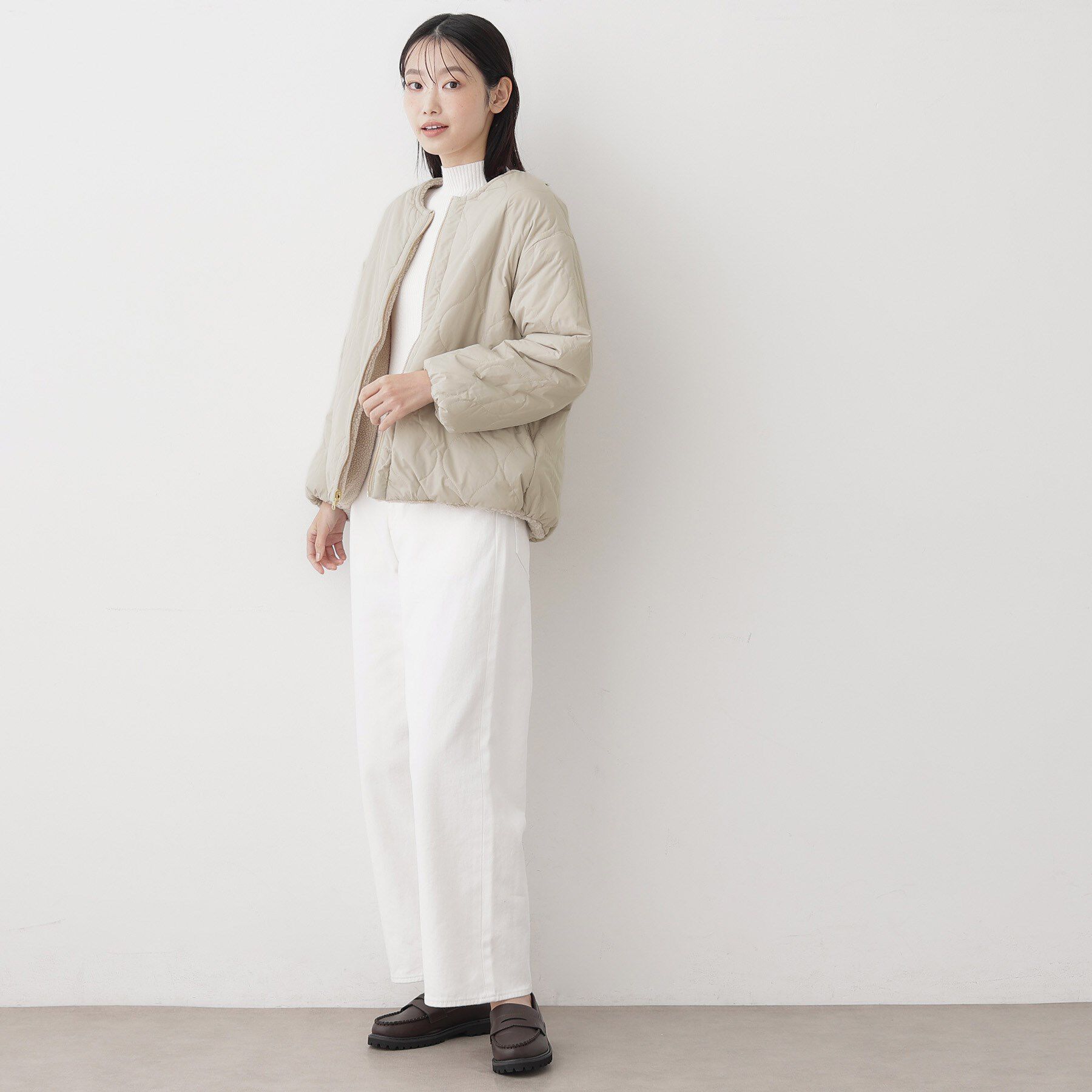 Dessin「【2WAY】リバーシブルタフタボアアウター」|ノーカラージャケット|