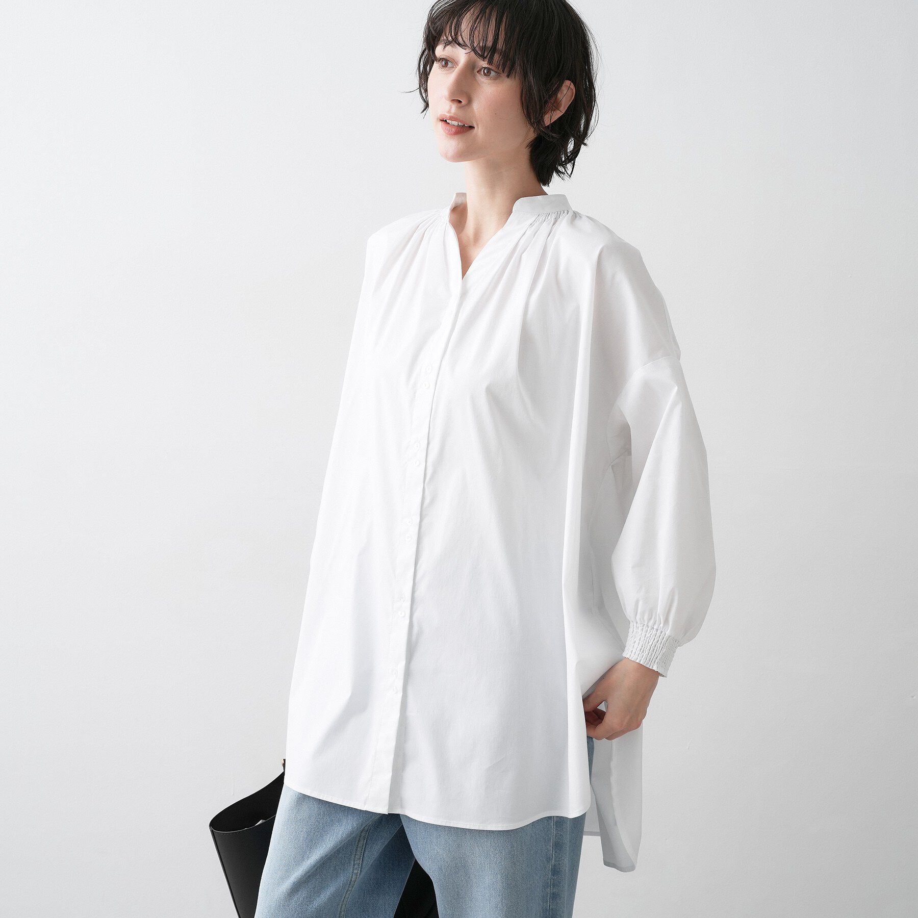 Dessin「【洗える】シャーリングネックチュニックシャツ」|チュニック|