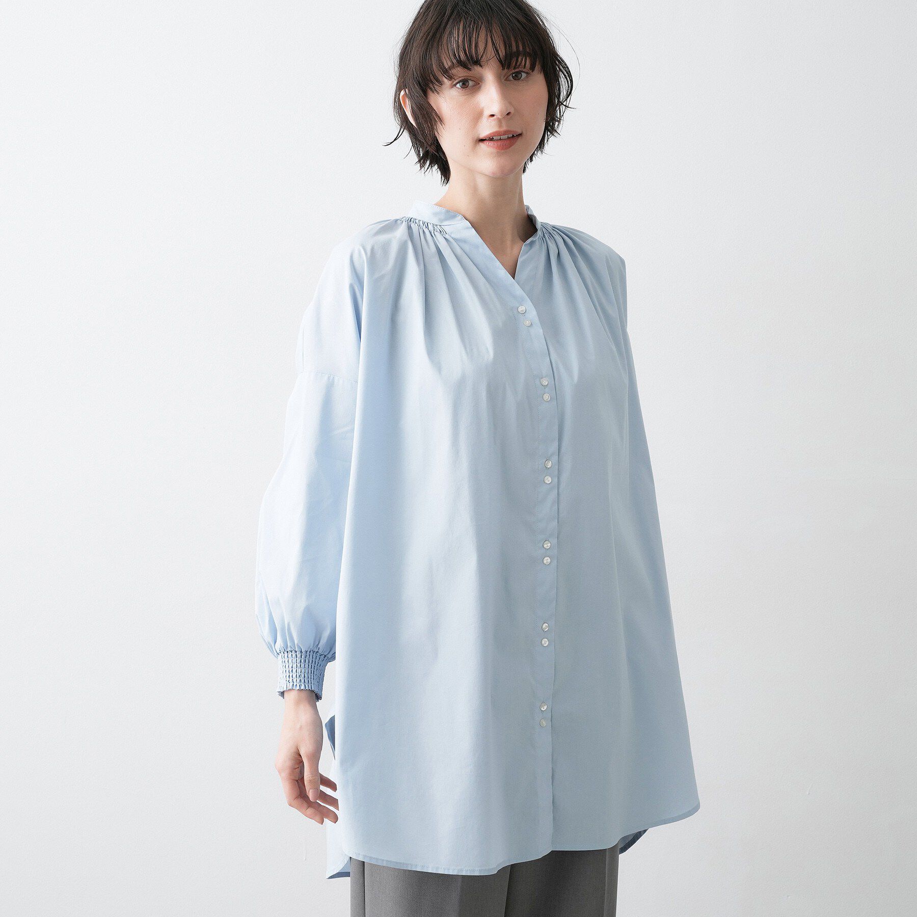 Dessin「【洗える】シャーリングネックチュニックシャツ」|チュニック|