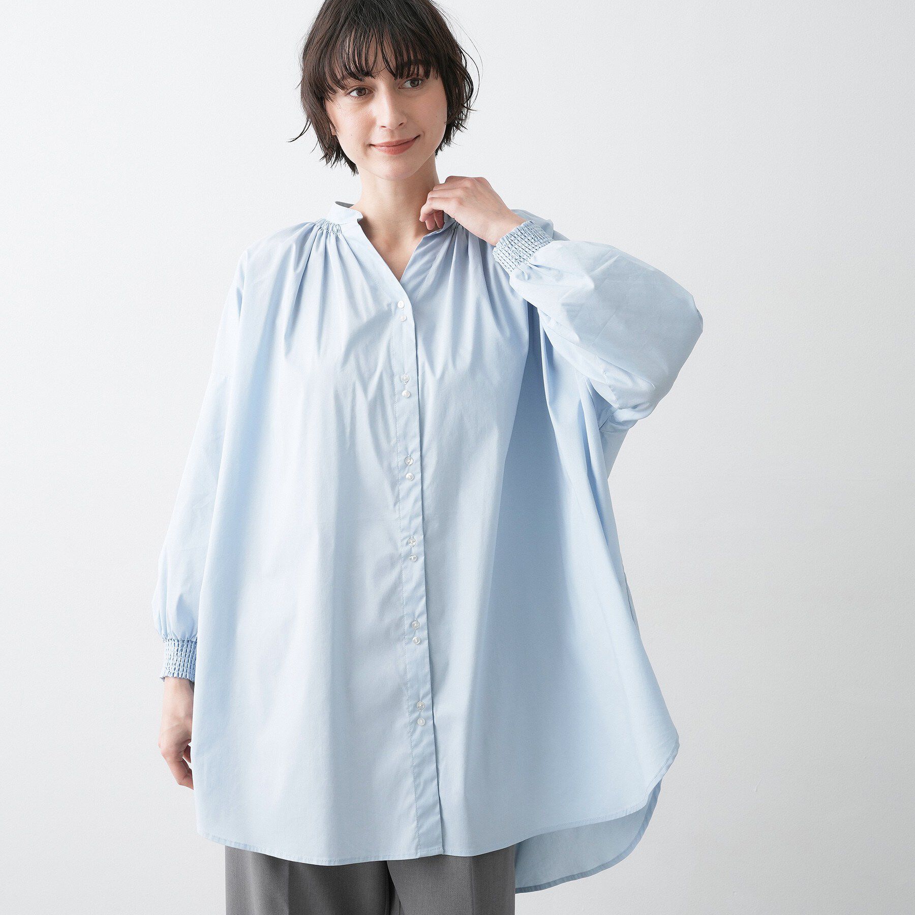 Dessin「【洗える】シャーリングネックチュニックシャツ」|チュニック|