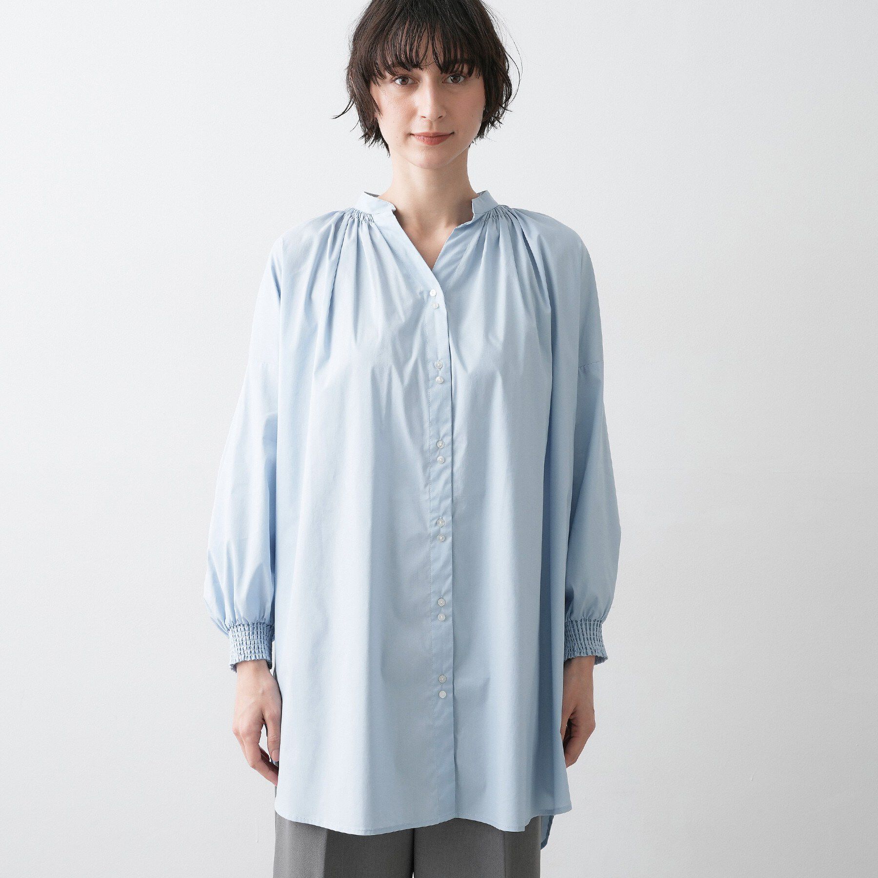 Dessin「【洗える】シャーリングネックチュニックシャツ」|チュニック|