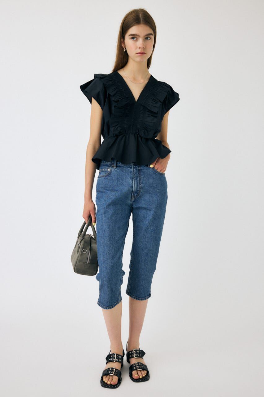 MOUSSY「HEM SLIT カプリ」|デニム|
