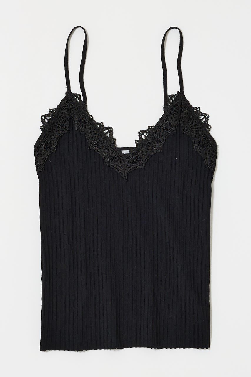 MOUSSY「LACE TRIM RIB キャミソール」|キャミソール|BLK