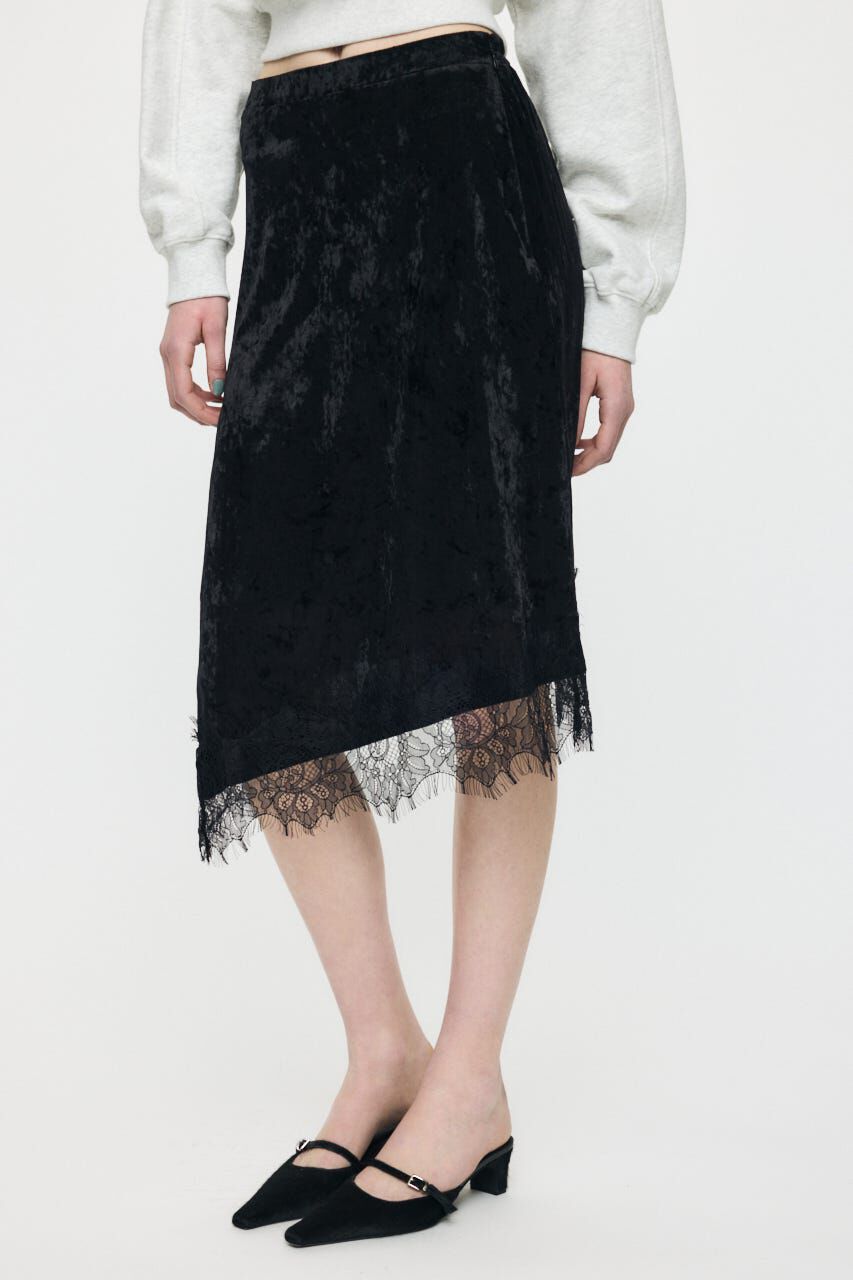 MOUSSY「LACE TRIM VELVET スカート」|スカート|BLK