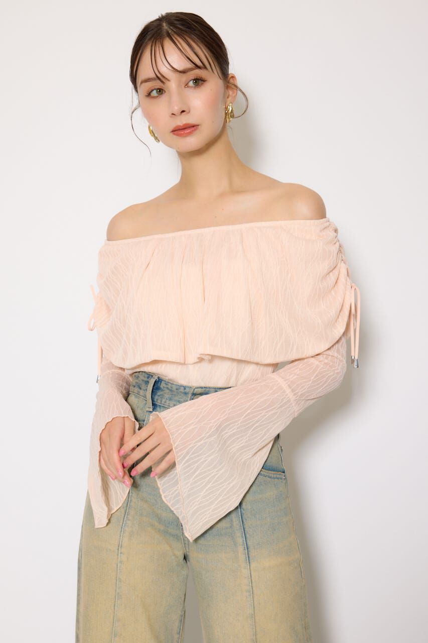 rienda「シアーレースオフショルトップス」|Tシャツ・カットソー|L/PNK1