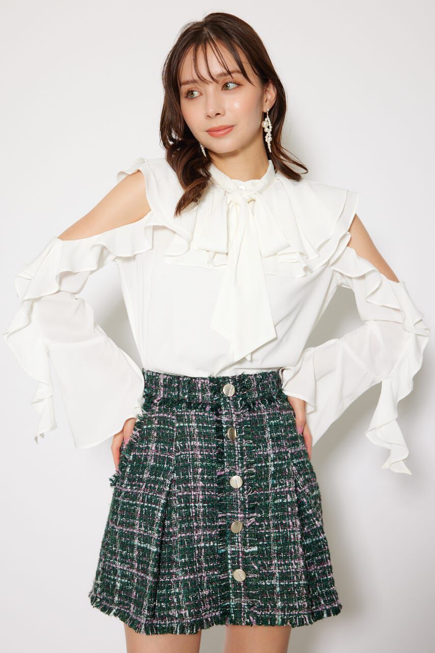 rienda「フリルスリーブビッグカラーリボンブラウス」|シャツ・ブラウス|WHT