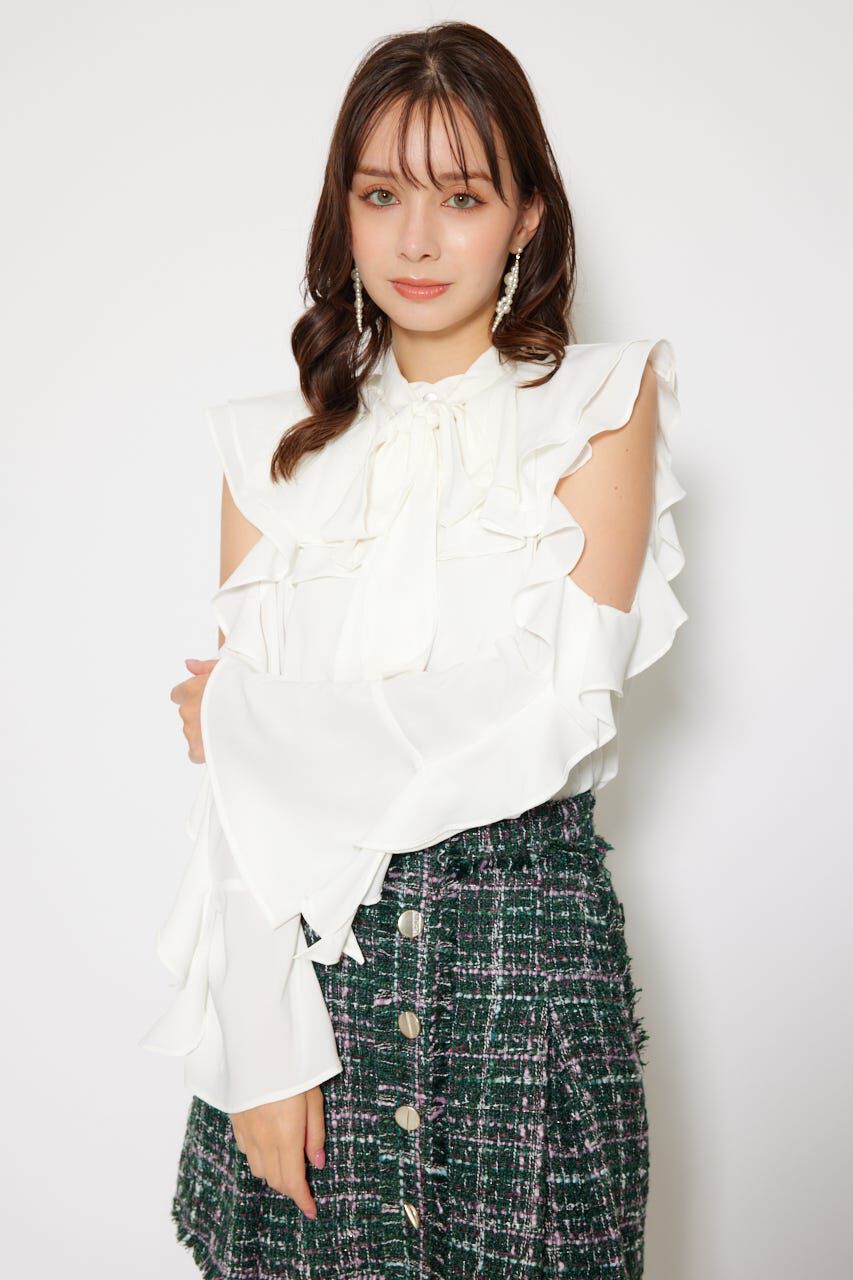 rienda「フリルスリーブビッグカラーリボンブラウス」|シャツ・ブラウス|