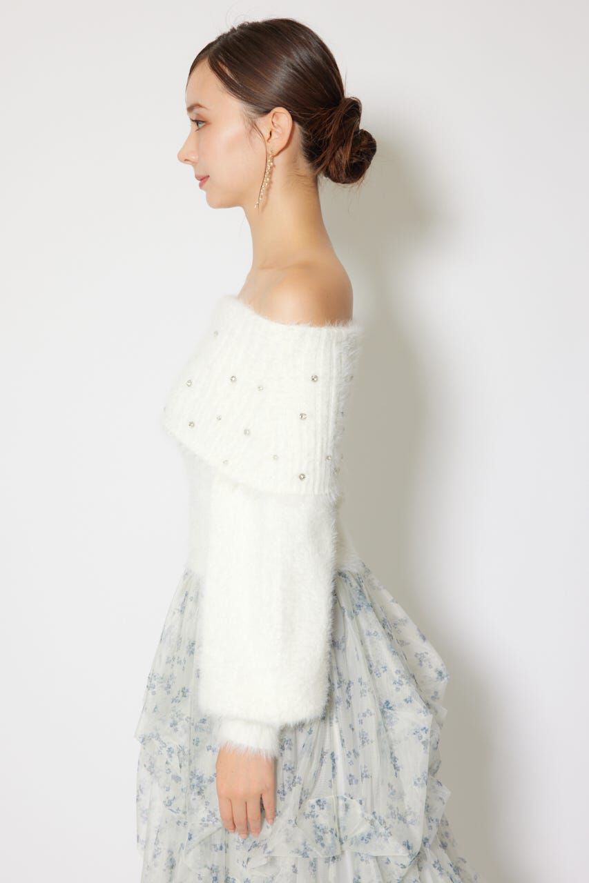 rienda「オフショルビジューシャギーニットトップス」|ニット・セーター|