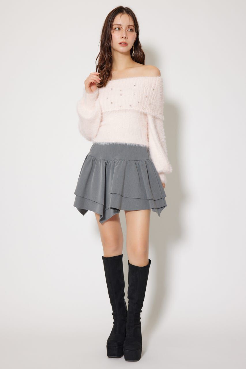 rienda「オフショルビジューシャギーニットトップス」|ニット・セーター|