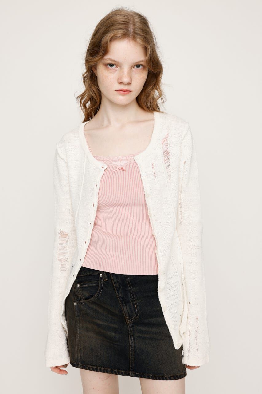 SLY「FRONT BUTTON CRASH カーディガン」|カーディガン|O/WHT1