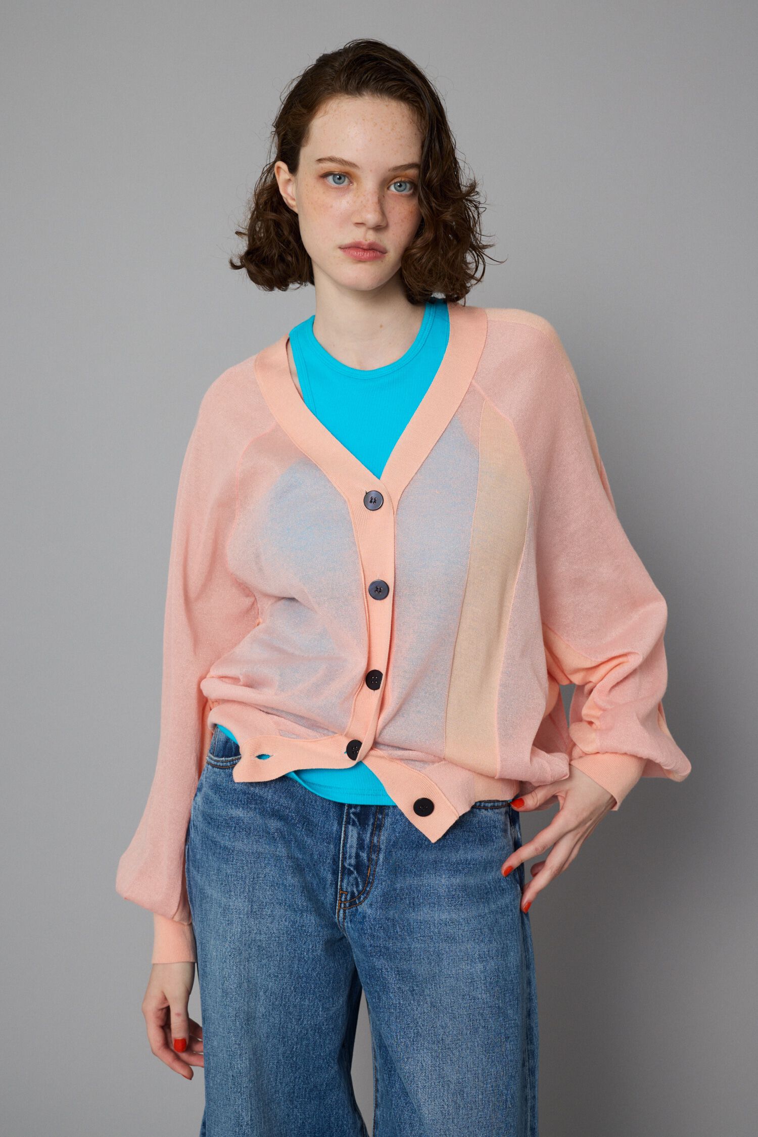 HeRIN.CYE「Color block sheer cardigan」|カーディガン|PNK