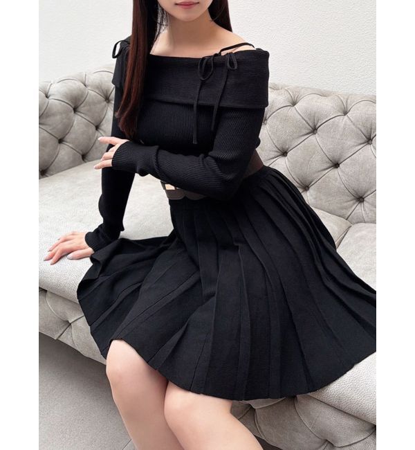 RESEXXY「オフショルプリーツニットミニワンピース」|ワンピース|ブラック