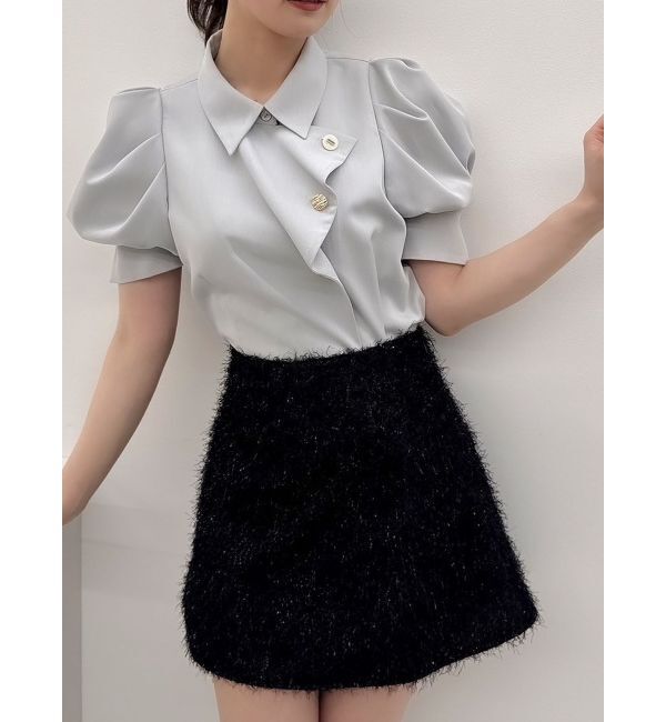 dazzlin「レースアップラメシャギーミニスカート」|スカート|ブラック