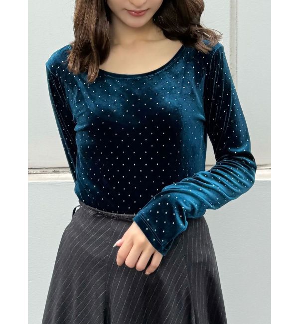 MERCURYDUO「【OUNNOUN】シャイニーベロアトップス」|Tシャツ・カットソー|