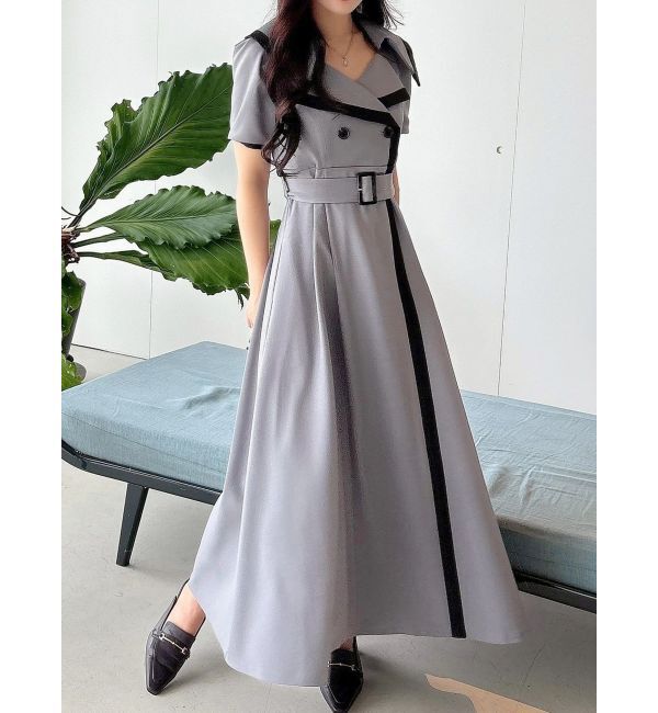 MERCURYDUO「バイカラーハーフスリーブトレンチフレアワンピース」|ワンピース|