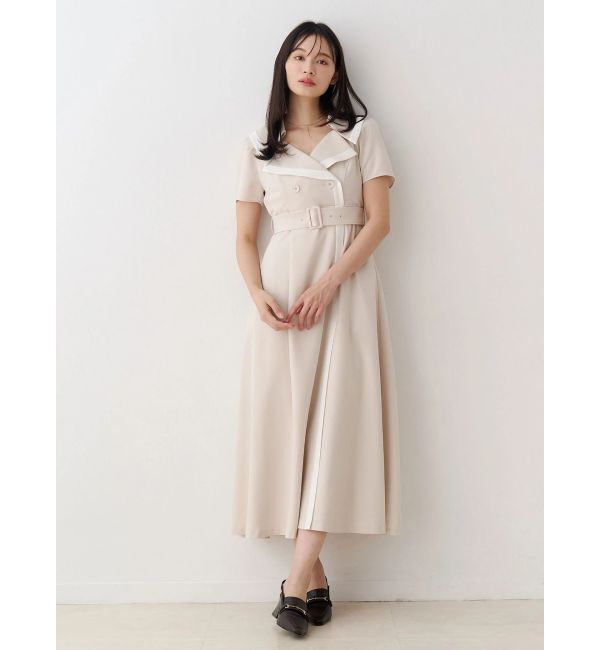 MERCURYDUO「バイカラーハーフスリーブトレンチフレアワンピース」|ワンピース|