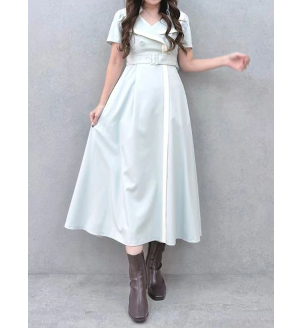 MERCURYDUO「バイカラーハーフスリーブトレンチフレアワンピース」|ワンピース|ミントグリーン