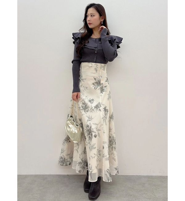 MERCURYDUO「花柄バックレースアップフレアスカート」|スカート|