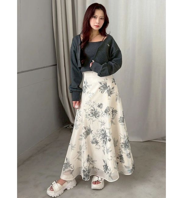 MERCURYDUO「花柄バックレースアップフレアスカート」|スカート|