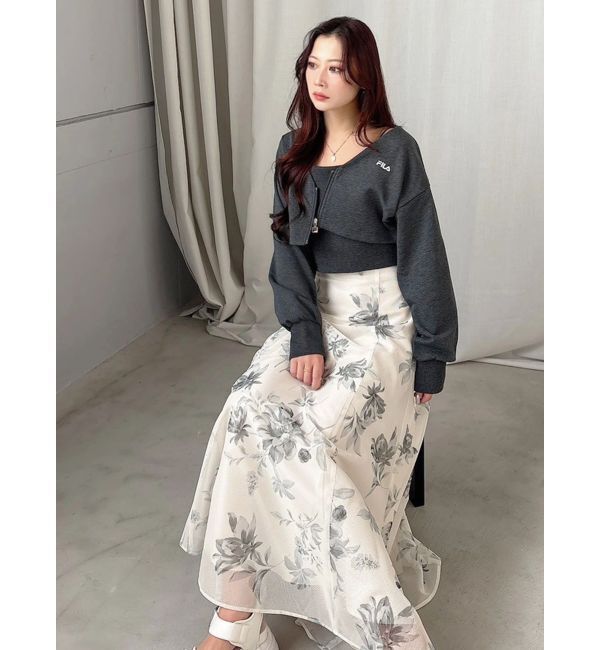 MERCURYDUO「花柄バックレースアップフレアスカート」|スカート|