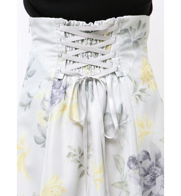 MERCURYDUO「花柄バックレースアップフレアスカート」|スカート|