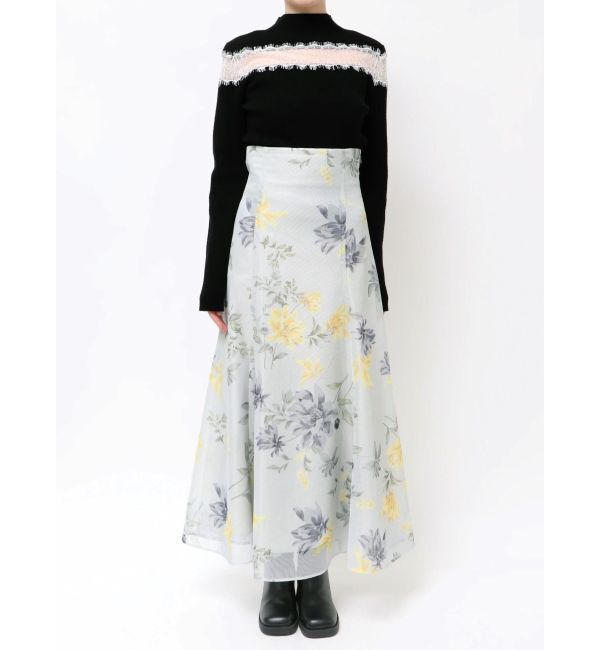 MERCURYDUO「花柄バックレースアップフレアスカート」|スカート|