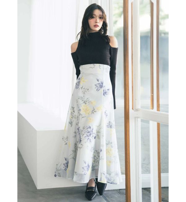 MERCURYDUO「花柄バックレースアップフレアスカート」|スカート|ミントグリーン