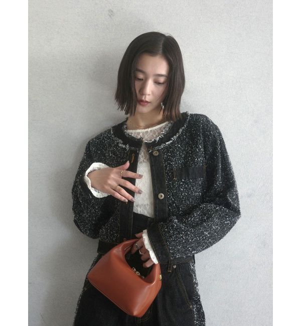 LAGUNAMOON「ツイードライクノーカラーデニムジャケット」|デニムジャケット|