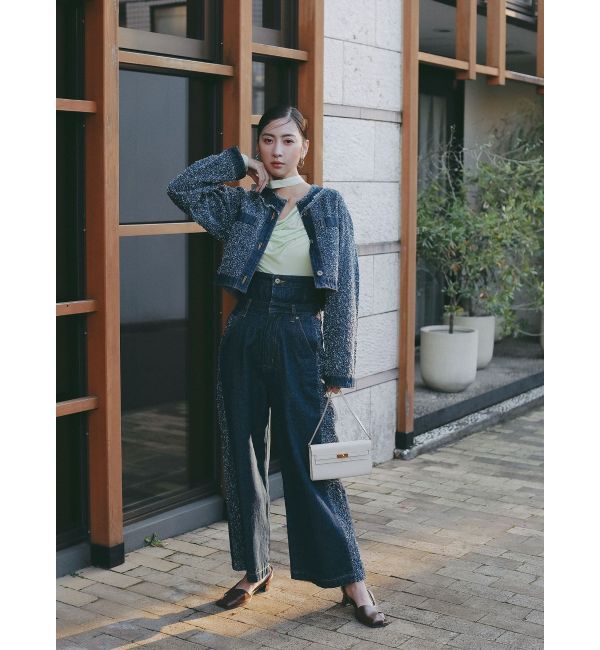 LAGUNAMOON「ツイードライクノーカラーデニムジャケット」|デニムジャケット|