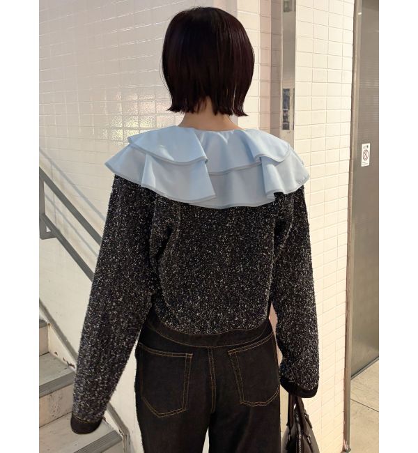 LAGUNAMOON「ツイードライクノーカラーデニムジャケット」|デニムジャケット|