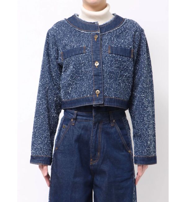 LAGUNAMOON「ツイードライクノーカラーデニムジャケット」|デニムジャケット|