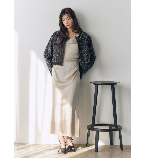 LAGUNAMOON「ツイードライクノーカラーデニムジャケット」|デニムジャケット|