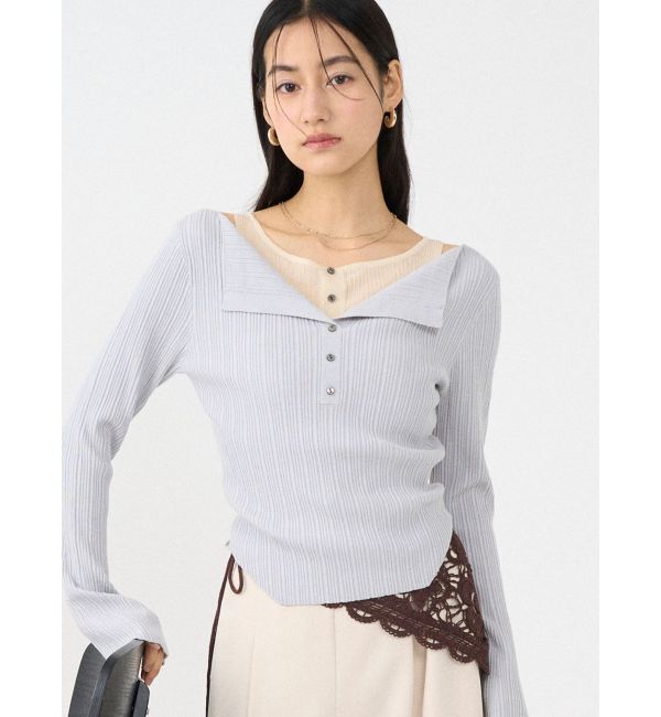 LAGUNAMOON「レイヤードライクリブニットプルオーバー」|ニット・セーター|ライトグレー