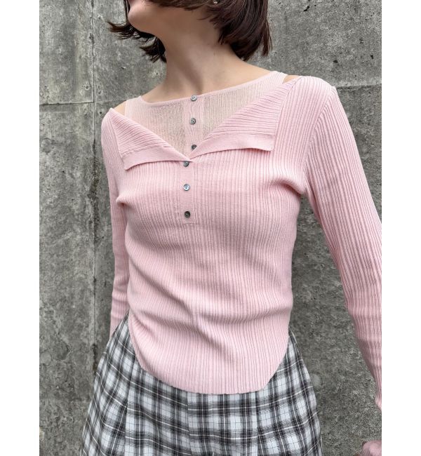 LAGUNAMOON「レイヤードライクリブニットプルオーバー」|ニット・セーター|ピンク