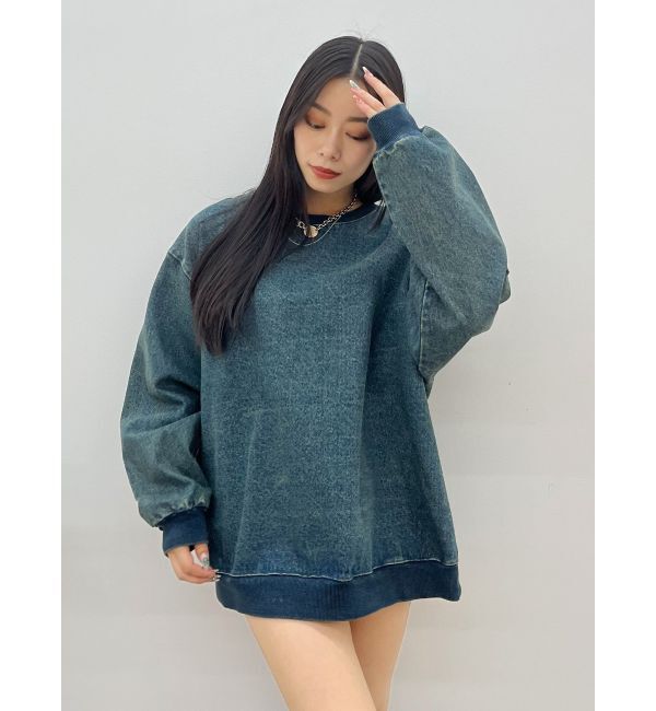 EVRIS「HEART PRINT DENIMトップス」|スウェット・ジャージ|