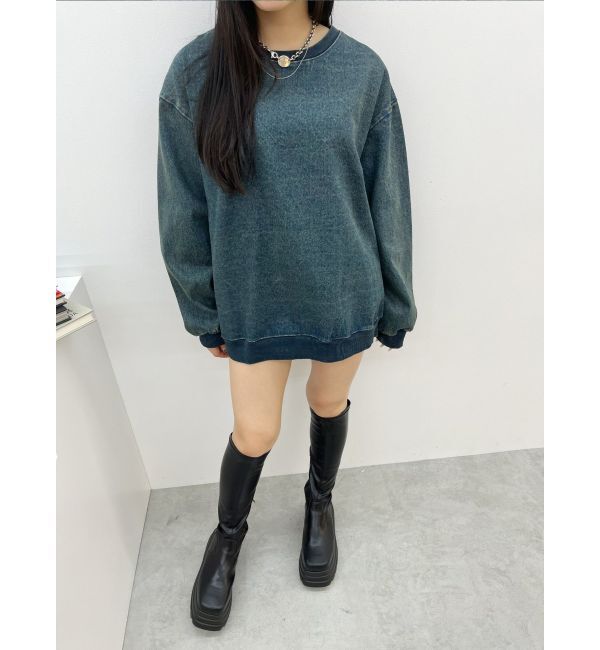 EVRIS「HEART PRINT DENIMトップス」|スウェット・ジャージ|