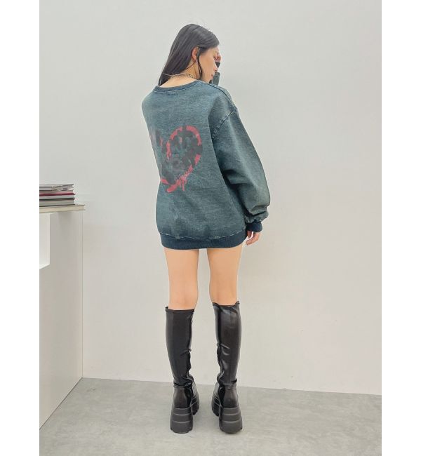 EVRIS「HEART PRINT DENIMトップス」|スウェット・ジャージ|