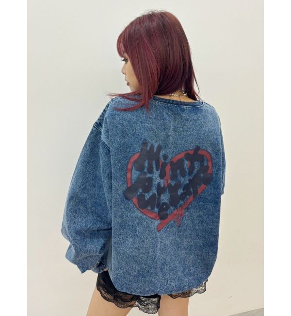EVRIS「HEART PRINT DENIMトップス」|スウェット・ジャージ|