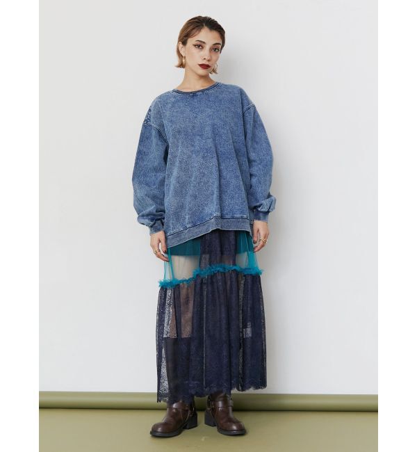 EVRIS「HEART PRINT DENIMトップス」|スウェット・ジャージ|