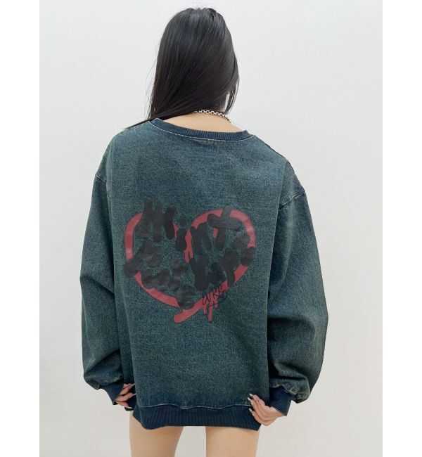 EVRIS「HEART PRINT DENIMトップス」|スウェット・ジャージ|インディゴ