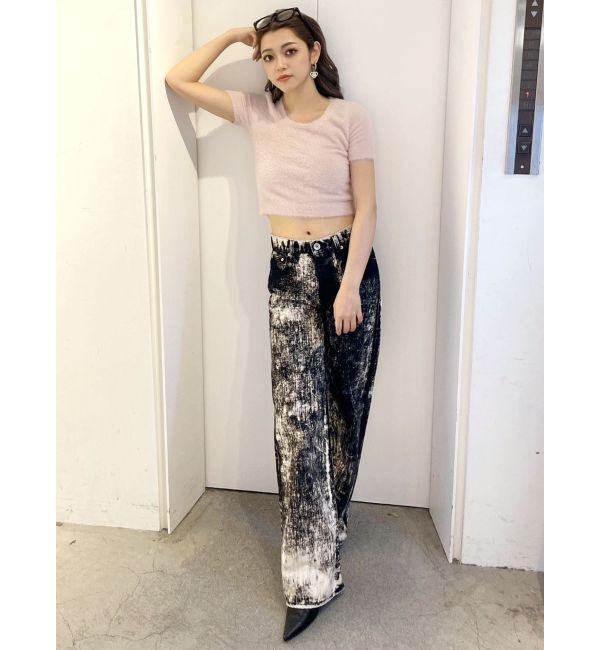 GYDA「ハイウエスト Tie Dyeワイドデニムパンツ」|デニム|