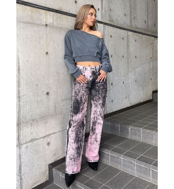 GYDA「ハイウエスト Tie Dyeワイドデニムパンツ」|デニム|