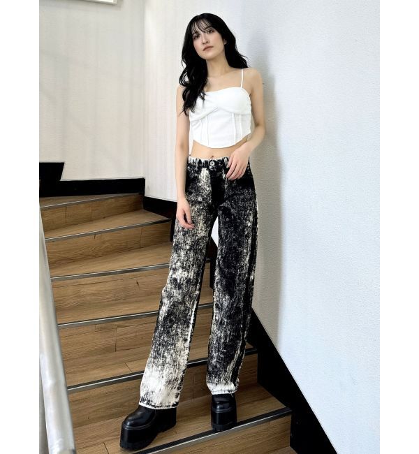 GYDA「ハイウエスト Tie Dyeワイドデニムパンツ」|デニム|