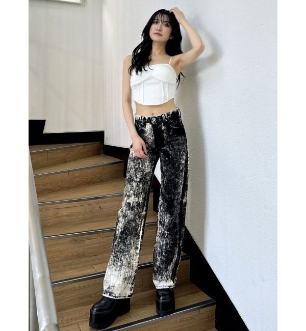GYDA「ハイウエスト Tie Dyeワイドデニムパンツ」|デニム|
