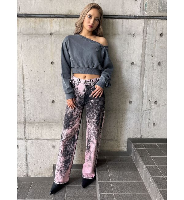 GYDA「ハイウエスト Tie Dyeワイドデニムパンツ」|デニム|