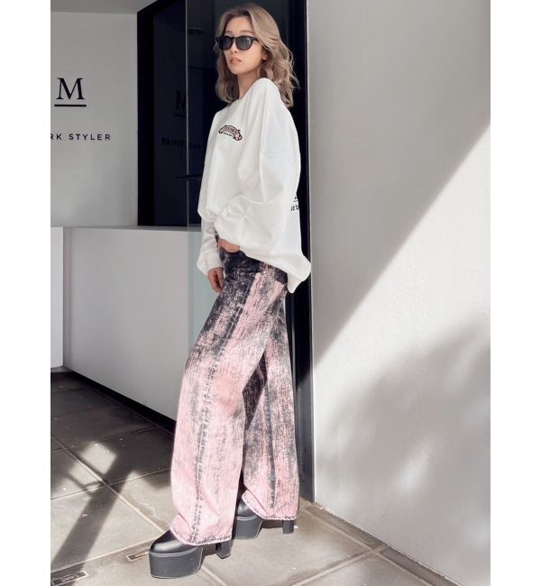 GYDA「ハイウエスト Tie Dyeワイドデニムパンツ」|デニム|