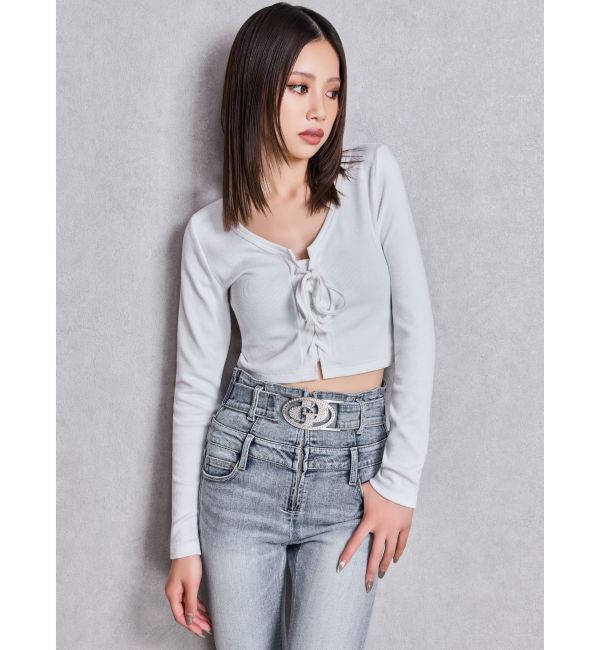 GYDA「フロントレースアップショートトップス」|Tシャツ・カットソー|