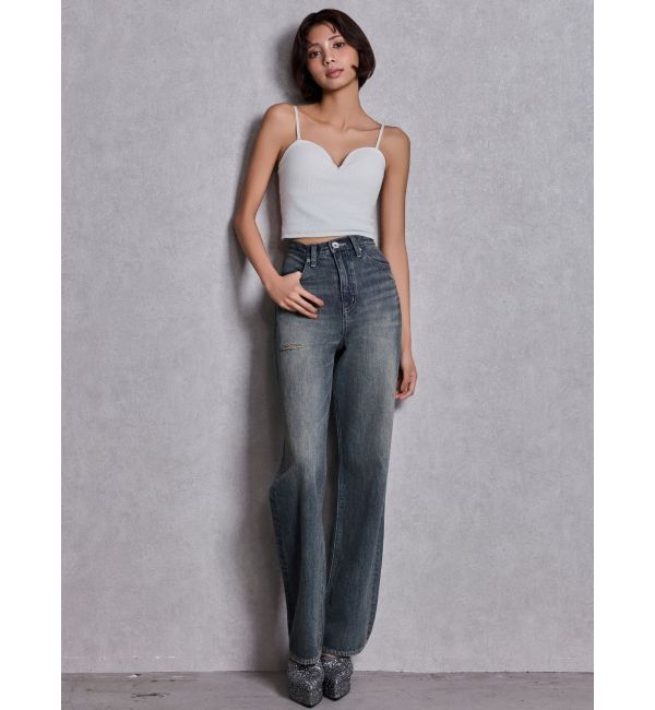 GYDA「ハイウエストBACK LACE UPストレートデニムパンツ」|デニム|