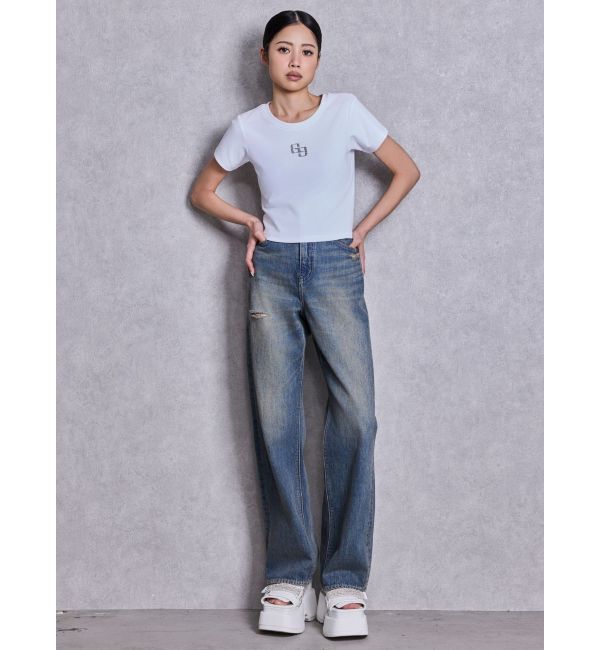 GYDA「ハイウエストBACK LACE UPストレートデニムパンツ」|デニム|